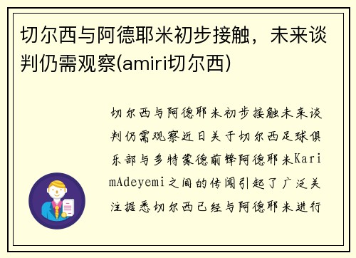 切尔西与阿德耶米初步接触，未来谈判仍需观察(amiri切尔西)